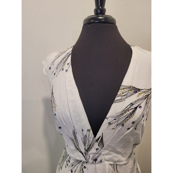 Free People Retro Boho Midi Dress Surplice V-Neck Size 4 Deep V Bohemian EUC - Picture 9 of 15